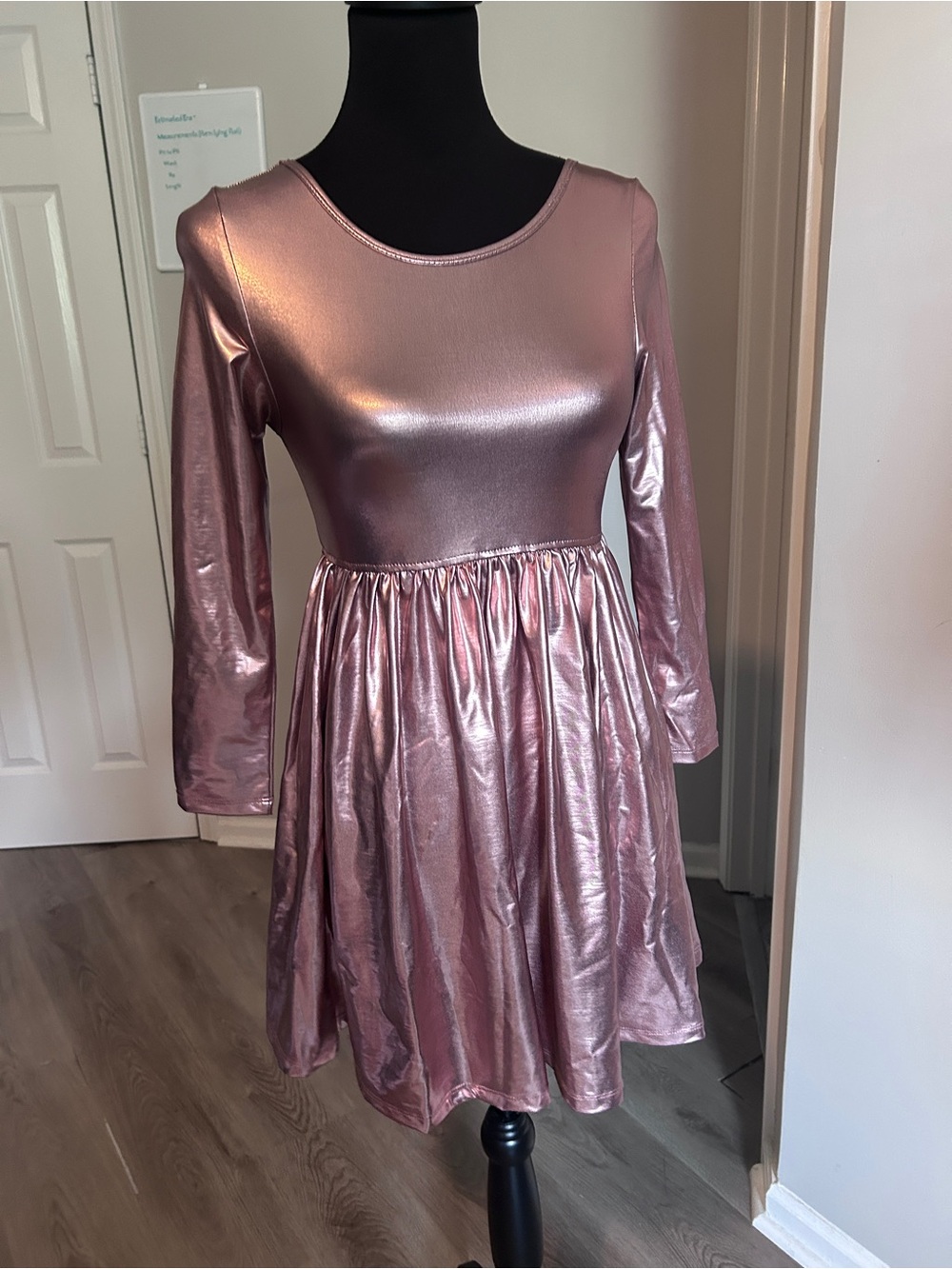 Pink Chicken Metallic Rose Gold Long Sleeve Twirl Dress Girls 12Y Women’s XS